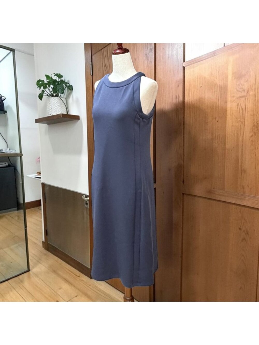 SPANX AirEssentials Side Stripe Midi Tank Dress Blue Sleeveless Size Small